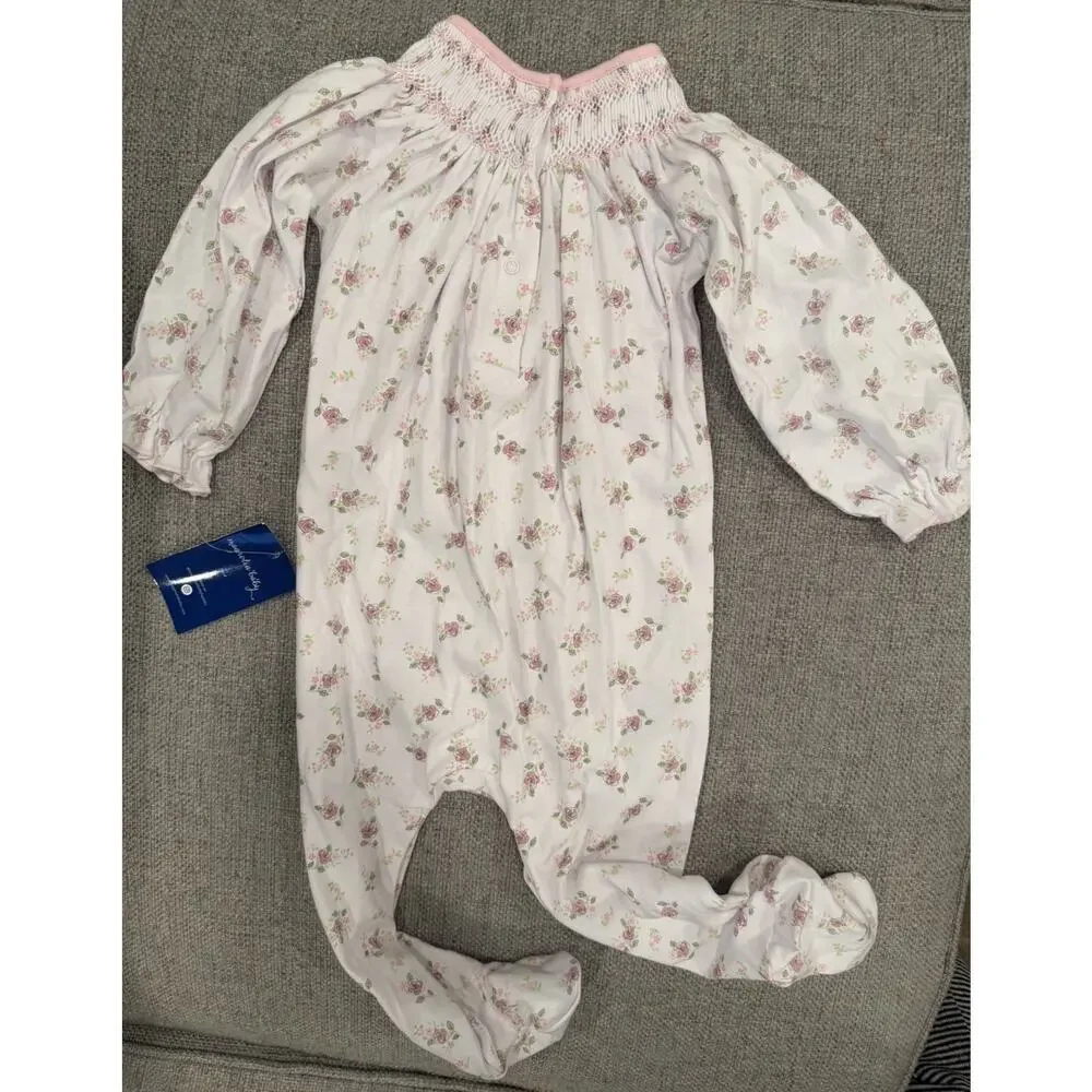 Magnolia Baby Smocked Bishop Style Long Sleeve Fleoal Romper 9 Months NWT $62